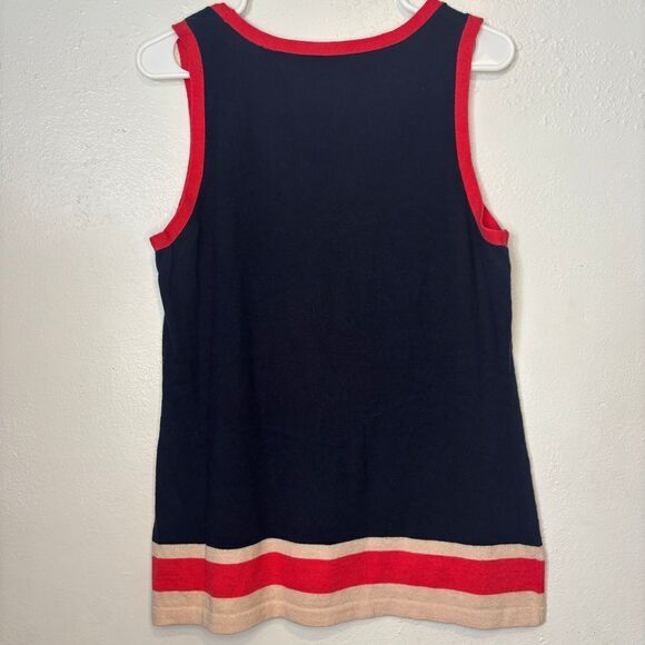 Saks Fifth Avenue Clothes Real Navy Blue Red & Beige Striped Wool Blend Vest - Picture 3 of 7